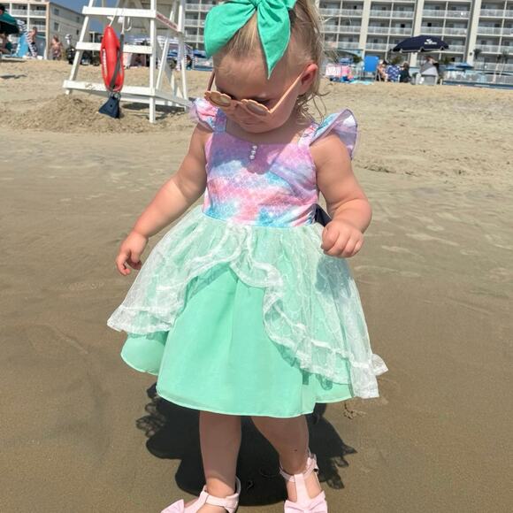Oh Shana Handmade Mermaid Princess Dress 2T Sparkle Tulle Bow Built-In Petticoat - Picture 12 of 16
